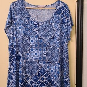 Dressbarn Short-Sleeve Blouse - Blue 2x